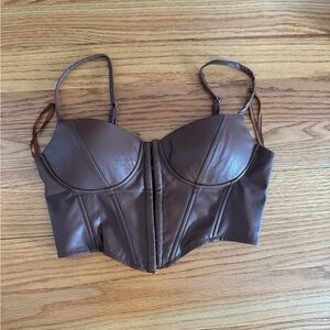 Windsor Brown Faux Leather Bustier Crop Top Corset